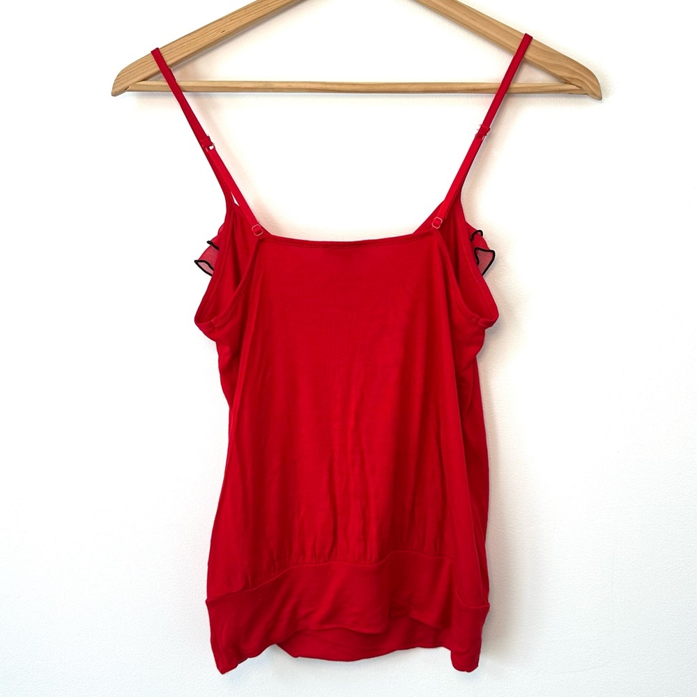 Express Red Ruffle Romantic Cami Top with Black Trim - Size XS - Picture 3 of 8